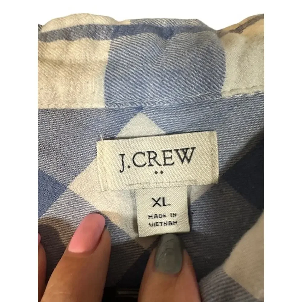 J. Crew Blue White Plaid Long Sleeve Collared Button Down Shirt Men Sz XL
